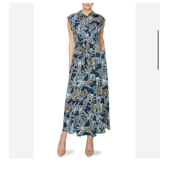 MELLODAY Dresses & Skirts - Melloday Abstract Floral Button Up Shirt Dress Size Small